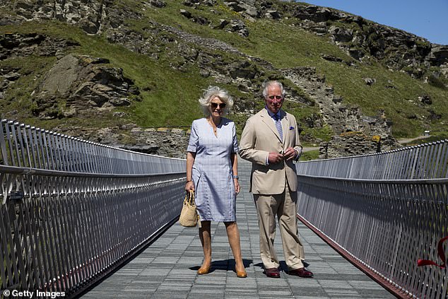 The couple kicked off the tour with a tour of Tintagel Castle. Pictured, on Tintagel Bridge