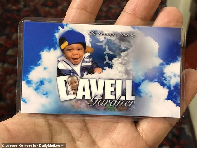 Pictured: a prayer card at the funeral of Davell Gardner, Jr. at Pleasant Grove Baptist Church