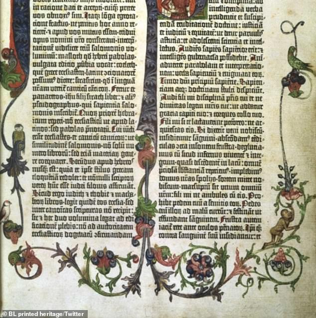 The London-based British Library shared a picture of the Gutenberg Bibles (1455). It was among the earliest major books printed using mass-produced movable metal type in Europe