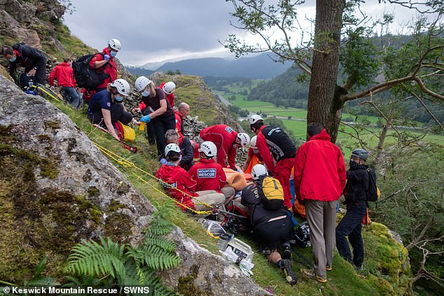 A friend and fellow climber made sure the man, who suffered head injuries, was secure before ringing 999 and asking for Keswick Mountain Rescue Team to attend