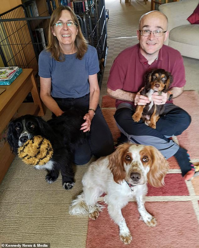 Alison and Peter have a third dog called Tesla (left), who is seven, but Alison said he is 