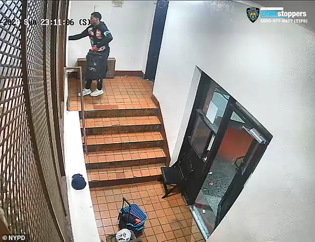 Another clip shows one of the men walking into an apartment block with a portable speaker