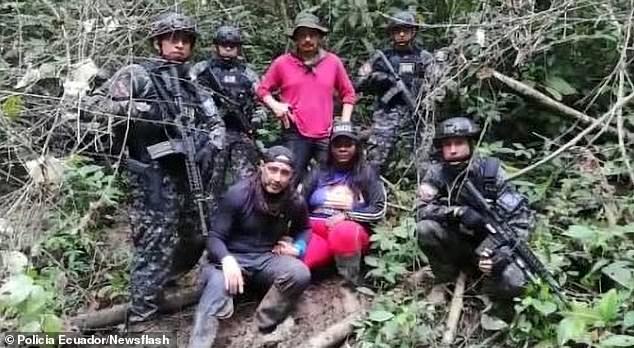 Erci Valencia Lastra (pictured seated, centre) and sister of Ecuadorian footballer Enner Valencia, was rescued on August 28 after being kidnapped by a group of armed men and hidden in the jungle