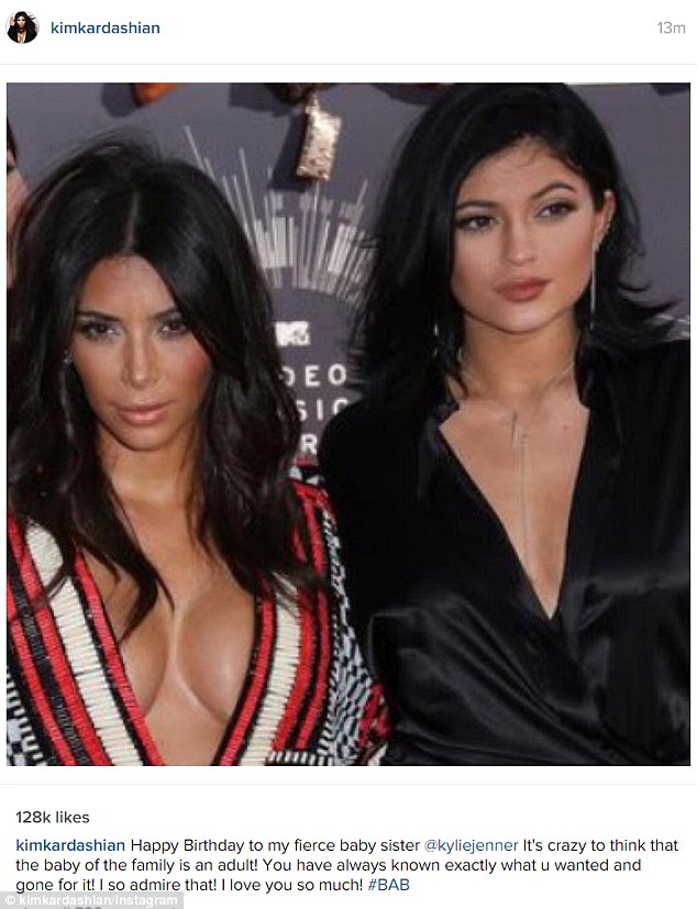 Lookalikes: Kim Kardashian posted an image of herself and Kylie along with a touching message