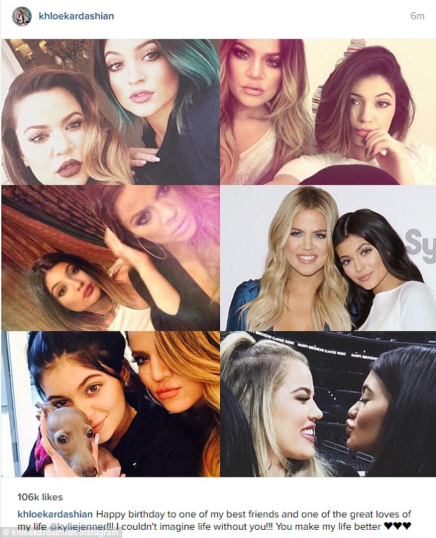 Lovely pair: Beauty Khloe posted a collage of her favourite images of herself and her sister