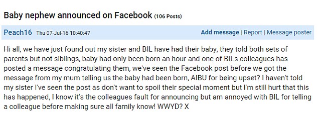 Posting to popular parenting site Mumsnet she explain her brother-in-law
